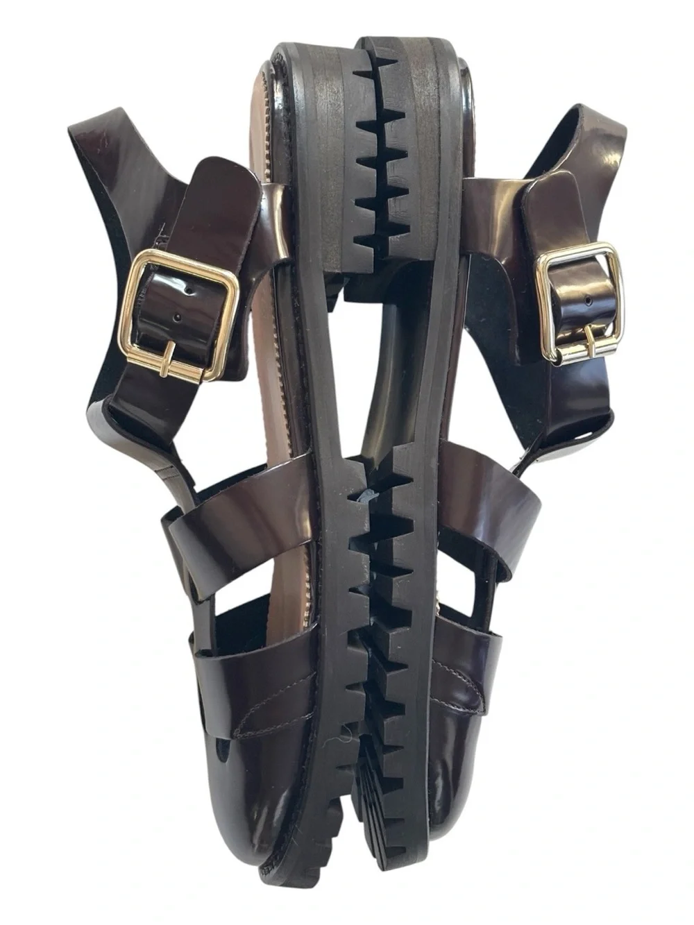 J. Crew Fisherman lug-sole sandals in Rich Hickory with gold toned buck|e | 7.5